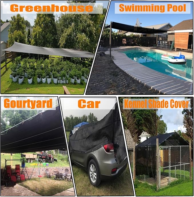 E.share 90%-95% Black Sun Shade Cloth 6FT x 14FT, Heavy Duty Outdoor Shade Netting with Reinforced Grommets, UV Resistant Breathable Fabric for Patio Garden Greenhouse Pergola Chicken Coop & Kennel