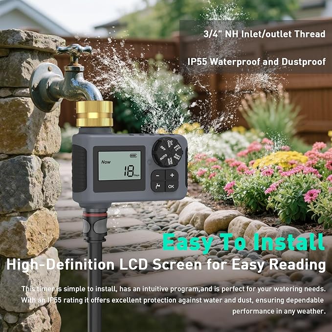 Hose Water Timer, Programmable Sprinkler Timer with Rain Delay/Manual/Automatic Drip Irrigation System for Outdoor Garden Yard, 1 Outlet