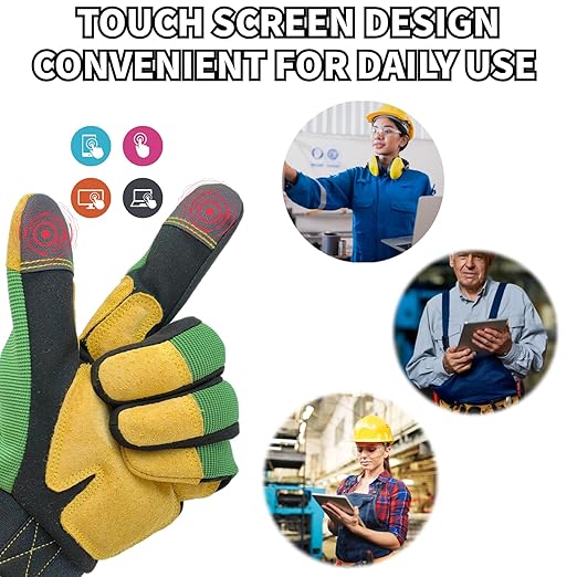 Multi-Purpose Work Gloves Men,Utility Yard Working Safety Glove with Touch Screen,Green+Yellow,X-Large