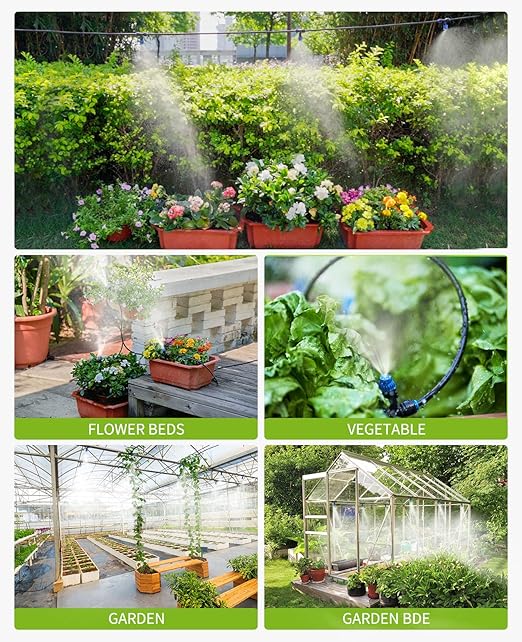 HIRALIY 15 Piece Quick-Connect Drip Irrigation Emitters for Drip Irrigation Kit Series 1/4'' tubing, Misting Adjustable Water Flow Emitters with Stake