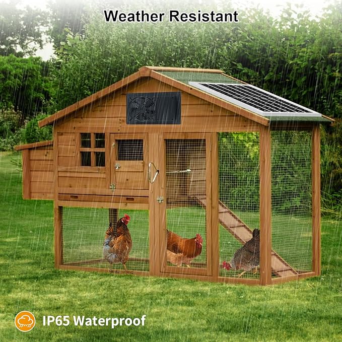 Solar Exhaust Fan with Battery and 3H/6H Timer, High Speed IP65 Waterproof Solar Powered Ventilation Fan for Chicken Coop, Greenhouse, Dog House and Shed, Low Noise (16.4FT Cord, 2 Pack)