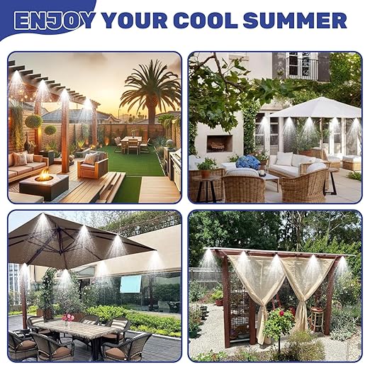 Maotong 100FT Mister for Outside Patio Misting Cooling System, 100FT (30M) Misting Line+32 Brass Mist Nozzles+Water Filter, Outdoor Mister System for Garden Greenhouse Trampoline Waterparke