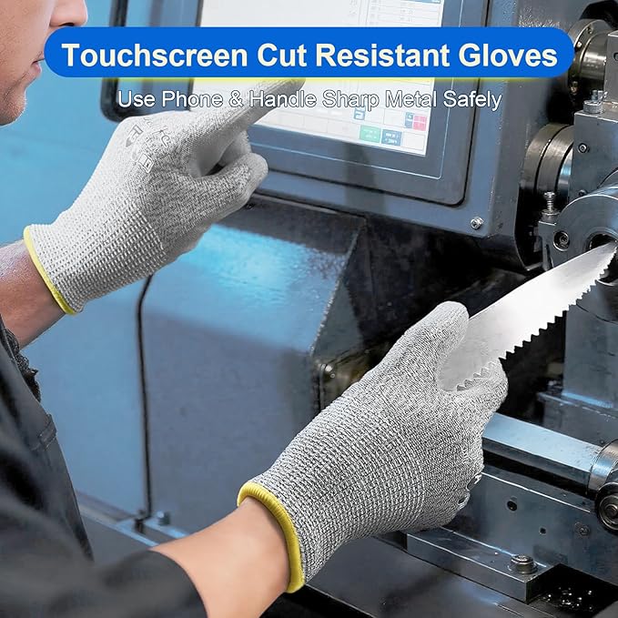 Dowellife Cut Resistant Work Gloves for Men & Women - ANSI A5 & EN388 Level 4, Breathable PU Coated, Grey Non-Marking - for Gardening, Fishing, Automotive, Construction, Wood Carving (Large, Grey)