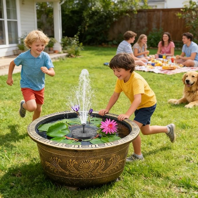 Solar Water Fountain for Bird Bath, Solar Powered Water Feature with 9 Nozzles, Floating Pond Pump for Outdoor Garden Pool Lawn Deck Patio Backyard Yard Outside Decor