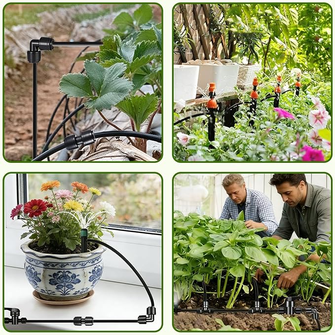 47 Pack Quick Connect 1/4" Drip Irrigation Fittings Kit, 1/4'' Drip Irrigation Tubing Push-to-Fit Connectors Parts- 5 Shut Off Valve, 10 Tees, 10 Couplings, 10 Elbows,10 End Plugs, 2 Faucet Adapters