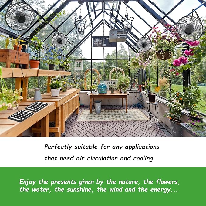 Solar Powered Fan, 8 Inch Install-Free with 25W IP65 Dual Solar Panels, Cloudy Days Working Solar Fan for Air Circulation and Cooling in Greenhouse, Chicken Coop, Pet House, Attic, 14ft Long Cable