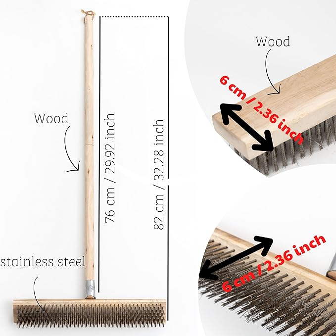 Stainless Steel Deck Scrub Brush Broom with Long Handle -Scrubber Brush with Pole, Stiff Metal Bristle Brush for Removing Weed Moss Outdoor Floor Scrub Brush for Patio, Deck, Garden