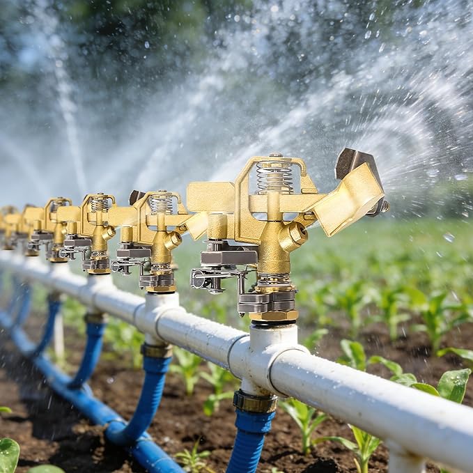 Triumpeek 2-Piece 1/2" Brass Impact Sprinkler Heads, Heavy Duty Adjustable 0-360° Pattern, Long Range Sprinkler for Lawn & Garden Irrigation, Large Area Watering Coverage