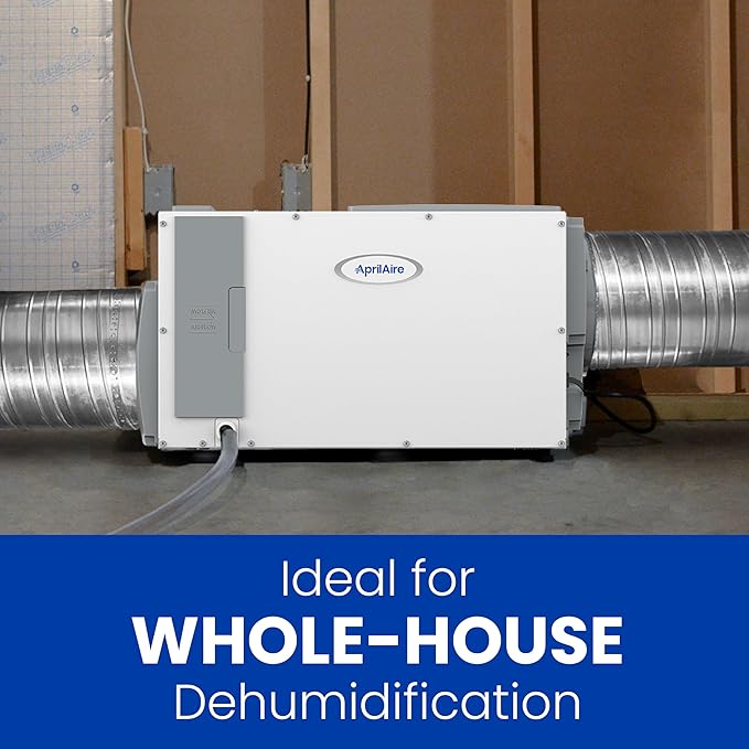 AprilAire E100 Whole House Dehumidifier for Basement & Crawl Space – 100-Pint High-Capacity Commercial Dehumidifier for Homes Up to 5,500 Sq. Ft. with Pump, Drain Hose, & Hanging Kit for DIY Install