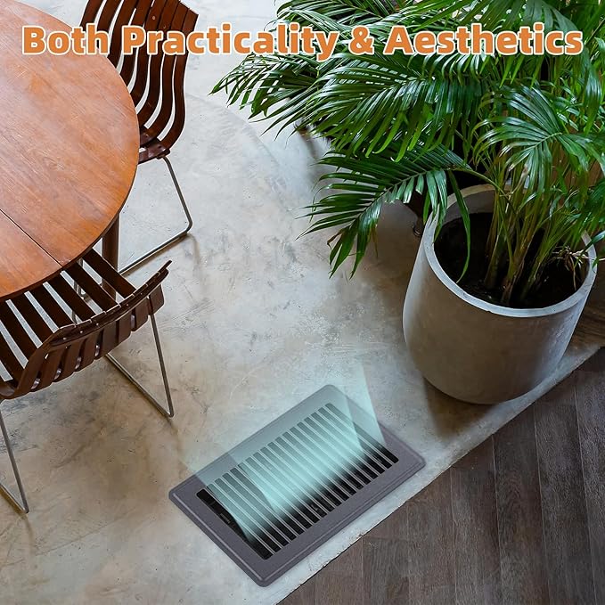 6 x 10 Floor Register, Gray Heavy-Duty Steel Vent Covers for Home Floor with Adjustable Airflow Control Lever, Easy Installation and Quiet Operation for HVAC Systems - 4 Pack
