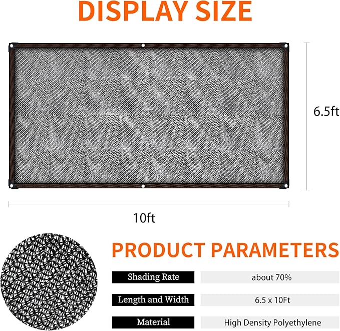 70% Shade Cloth 6.5 x 10FT Garden Shade Mesh Net with Grommets Sunblock Shade Cover for Greenhouse Plants Cover Barns Dog Kennel Patio Outdoor