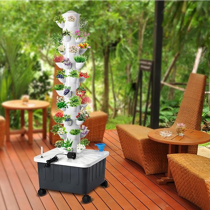 Hydroponics Growing System Indoor Vertical Garden Planter Indoor Smart Garden Kit with Pump and Movable Water Tank Vegetable Plant Gift for Gardening Lover (50 Plant)