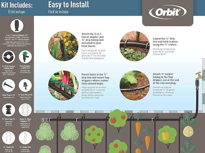Orbit 67527 58-Piece Garden Box Drip Irrigation Soaker Watering Kit