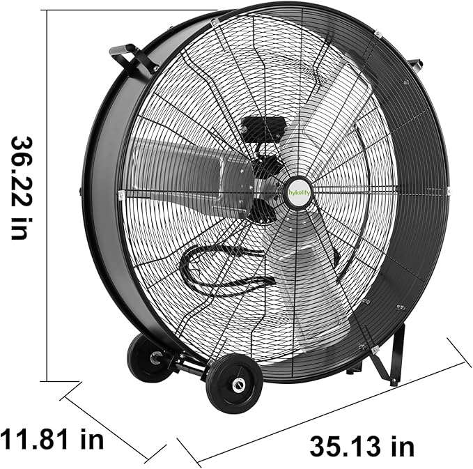 hykolity 34" High Velocity Industrial Drum Fan with 2 Speeds, 15000 CFM Heavy Duty Shop Fan with Casters & Handle for Warehouse, Factory Workshop and Garage Use