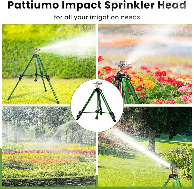 Pattiumo 2 Pack Lawn Sprinklers for Yard - 360° Tripod Sprinklers for Yard Large Area - Heavy Duty with 3/4 Inch Connector and Extension Legs - Flip Locks