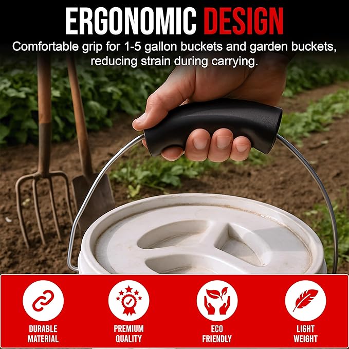 USA-Made Bucket Grip for 1-5 Gallon Buckets, Ergonomic, Durable Handle Grip for Heavy-Duty Buckets | Easy to Install, Comfortable for Gardening, Construction, DIY | Fits 5 Gal Handles - Pack of 12