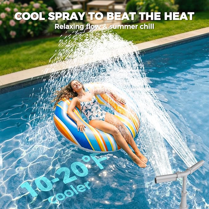 Klleyna Patented Swimming Pool Fountain with Lights - for Above&In-Ground Pools, Pool Waterfall with 7 Color LED Lights, Extend Pipe Water Cooler Sprinkler Sprayer Summer Party Decor (D- Led Light)