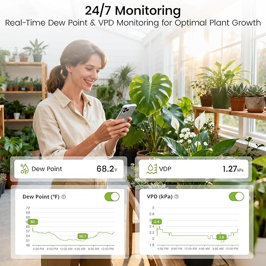 MOCREO WiFi Reptile Hygrometer Indoor Thermometer, Smart Humidity and Temperature Sensor, Remote Monitor with App & Email Alerts, 2-Year Free Data Export, 80DB Beep, for Greenhouse Incubator