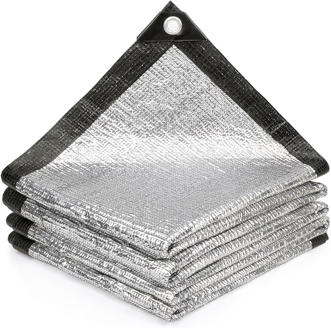 Cool Area 99% Aluminum Sun Shade Cloth 10x10FT Reflective Silver Tarp Fabric with Grommets for Greenhouse, Car, Garden, Patio, Kennel