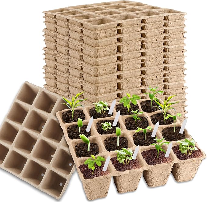 32 Packs of 16 Cells Seed Starter Tray with Holes Biodegradable Seedling Sets Organic Plant Seedling Trays Plant Starter Kit for Herb Seed Starter