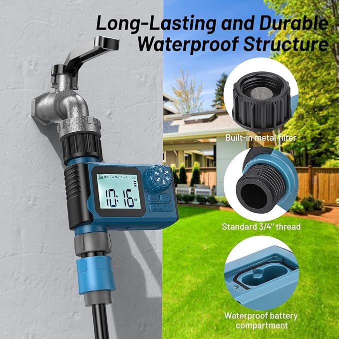 Sprinkler Timer, Hoses Timer for Watering, Water Scheduling Device for Tube Programmable with Auto/Manual/Rain-Delay Watering System, Water Hoses Timers for Yard, Lawn, Pool (Blue)