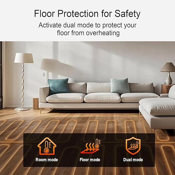 Programmable Thermostat for Electric Floor Heating, Digital Thermostat for House, 120/240V 16A, Dual Mode, Built-in GFCI, Includes 10K NTC Sensor