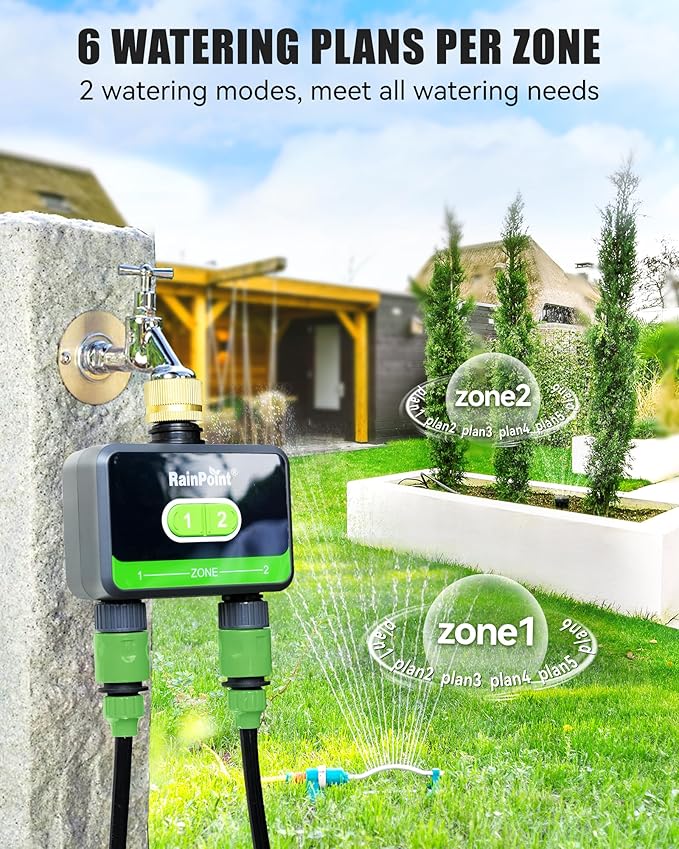 RainPoint WiFi Hose Timers 2-Zone, Smart Irrigation System