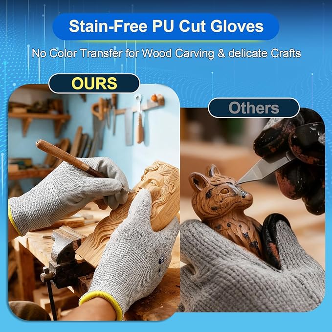 Dowellife Cut Resistant Work Gloves for Men & Women - ANSI A5 & EN388 Level 4, Breathable PU Coated, Grey Non-Marking - for Gardening, Fishing, Automotive, Construction, Wood Carving (X-Large, Grey)