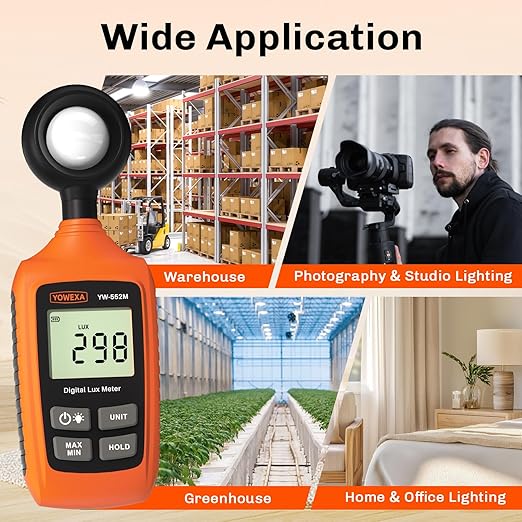 Digital Light Meter, 0-200,000 Lux (0-20,000 Foot Candles), Backlight, Max/Min, Data Hold, Lux/Fc Unit Switch, for Plants, Office, Indoor Lighting, and More