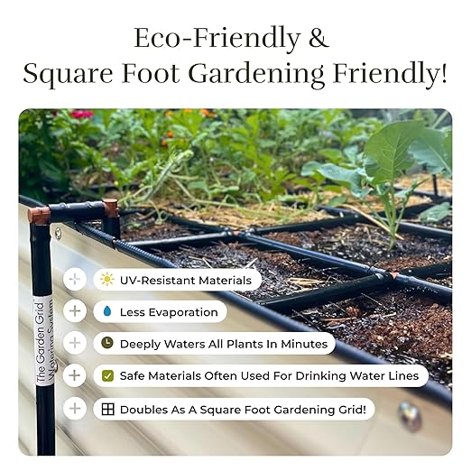Garden Grid Watering System - 2x6 Standard | Raised Garden Bed Drip Irrigation System – But Better | Pre-Assembled, Waters Every Plant Evenly, 1-Min Setup | Square Foot Gardening | 22.5"x66"