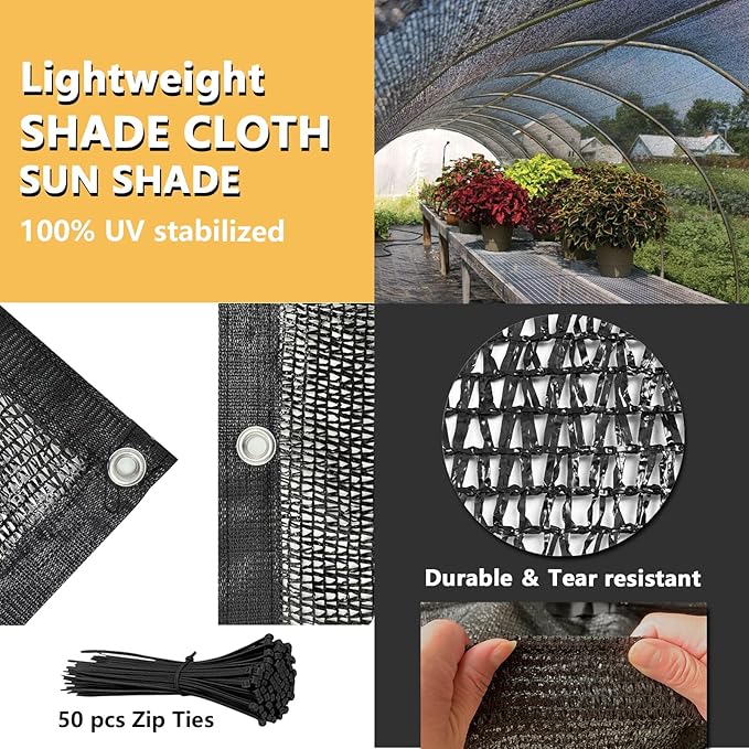 40% Garden Shade Cloth for Plants – 6.5x20FT UV-Resistant Greenhouse Shade Cloth, Heavy Duty Mesh Tarp with Grommets for Patio, Backyard, Gazebo, Deck and Plant Heat Protection