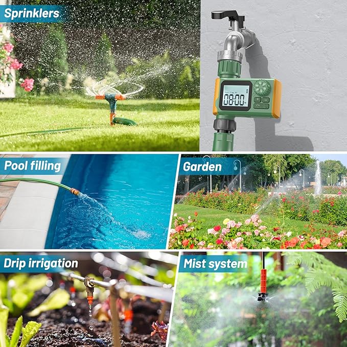 Sprinkler Timer, Hoses Timer for Watering, Water Scheduling Device for Tube Programmable with Auto/Manual/Rain-Delay Watering System, Water Hoses Timers for Yard, Lawn, Pool (Green)