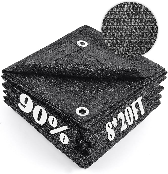 Cool Area 90% Sun Shade Cloth Mesh Tarp with Grommets for Plant Cover 8x20ft Patio Canopy Garden Pergola Greenhouse Car Barn Kennel Black