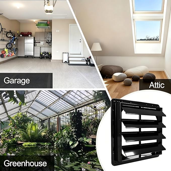 Galvanized Sheet Automatic Exhaust Louver Vent (Fan Blades and Motor Not Included) for Residential Attics, Workshops, Barns, Greenhouses (16inch)
