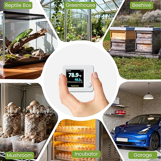 MOCREO WiFi Reptile Hygrometer Indoor Thermometer, Smart Humidity and Temperature Sensor, Remote Monitor with App & Email Alerts, 2-Year Data Export, 80DB Beep, for Greenhouse Incubator
