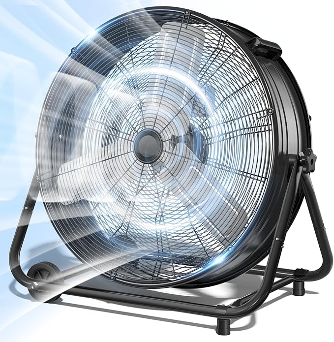 LifePlus 14000 CFM Heavy Duty Industrial Drum Fan, 30 Inch 550W Metal Shop Fan with 3 Speeds, 360° Tilt, Wheels for Warehouse, Commercial, Workshop, Factory and Basement, Black