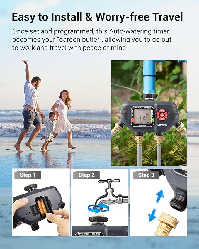DEWENWILS Sprinkler Timer 4 Zone and 2 Zone, Water Timer for Garden Hose with Rain Delay/Manual/AUTO Irrigation Timer, Programmable Outdoor Faucet Hose Timer for Yard, Lawn
