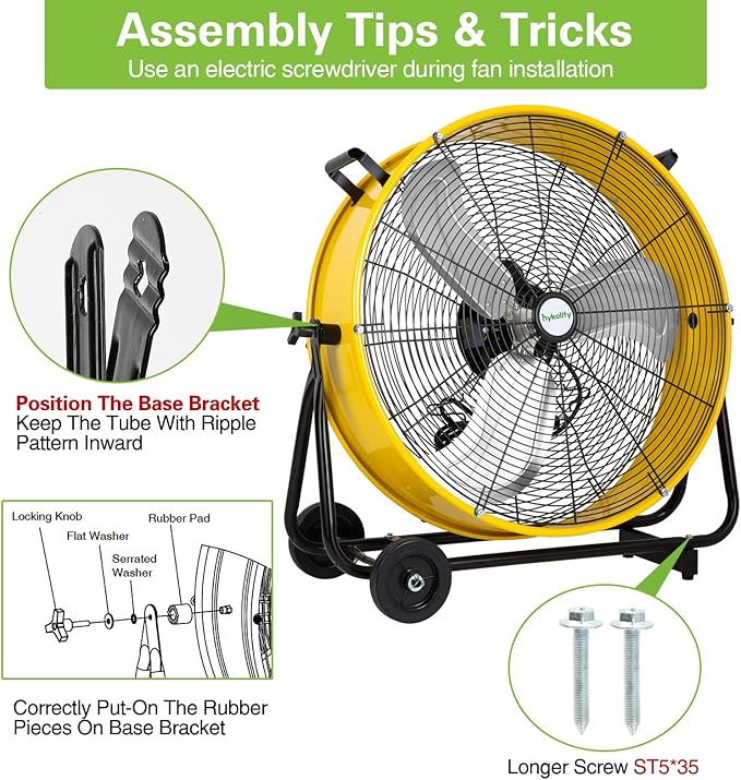 hykolity 24 inch 8100 CFM High Velocity Industrial Drum Fan, 3-Speed Heavy Duty Metal Shop Fan for Warehouse, Garage, Workshops, Factory, UL Listed, Yellow