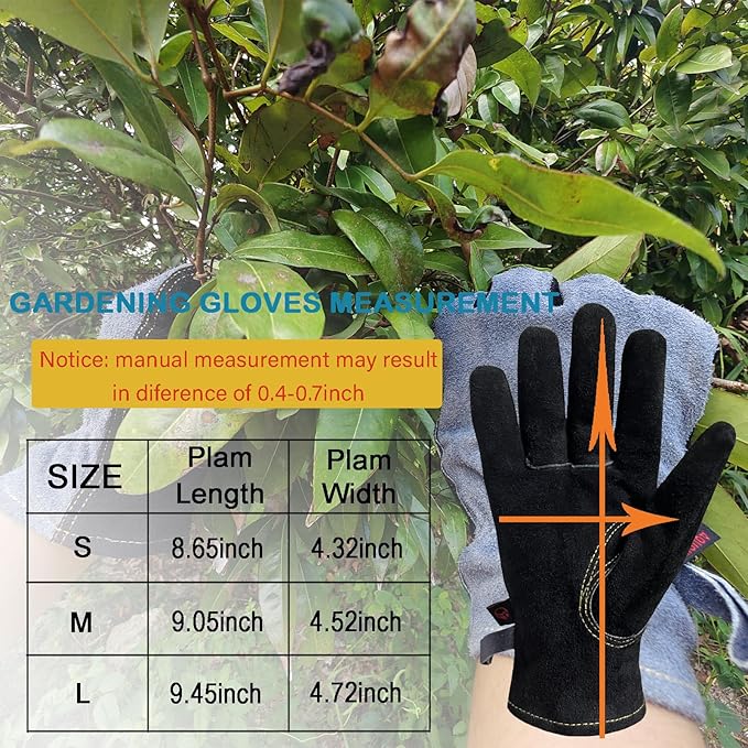 Leather Gardening Gloves for Men, Work Gloves for Welding, Construction, Chainsaw, Farm, Ranch, Yard Work, Abrasion Resistant, Cactus Thorn Proof