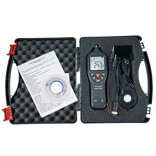 Digital Light Lux Meter with Data Logging FunctionMeasurement Range 0 to 200,000 Lux Auto Ranging Instrument Detachable sensors Used in The Home, Light Pollution Outdoors (Lux Meter w/Data Logging)