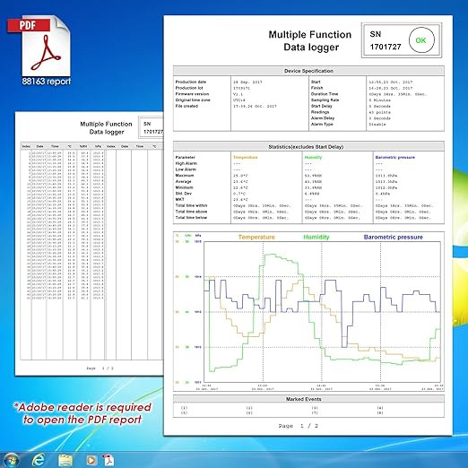 USB Temperature Data Logger Recorder for Temperature Humidity and Atmospheric Pressure, IP65 Waterproof Temperature Logger with PDF and CSV Reports High Accuracy