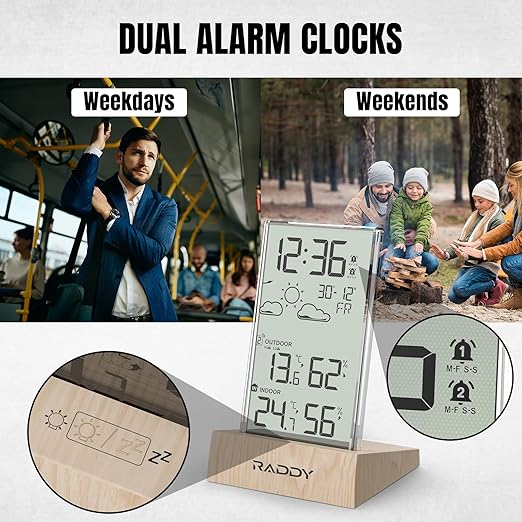 Raddy V5 Wireless Weather Station for Indoor Outdoor Thermometer Hygrometer, Battery Powered Temperature & Humidity Monitor with 5.0’’ LCD Display, Weather Forecast, Wireless Remote Sensor