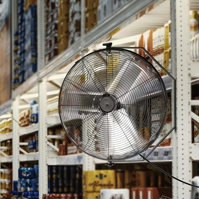 Simple Deluxe 24 Inch Industrial Wall Mount Fan, 3 Speed Commercial Ventilation Metal Fan, Black