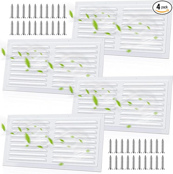4 Pcs 14 x 6 Inch Aluminum Gable Vents Attic Vents Metal Gable Wall Shed Vent with Screw and Screen Mesh, Square Return Louver Grille for Ventilation Exterior Door House Attic Garage Ceiling