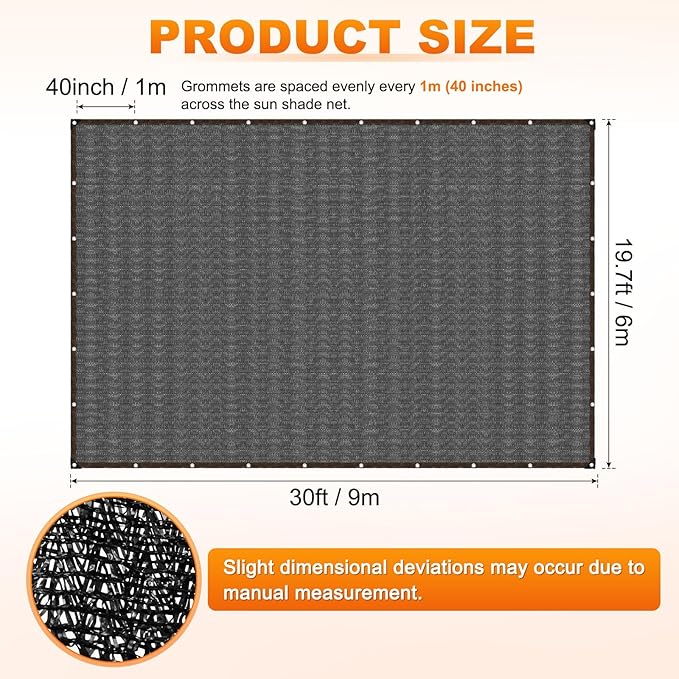 M METERXITY 90% Sun Shade Cloth for Garden, HDPE 20x30 ft Sun Shade Net with Reinforced Grommets for Patio/Greenhouse/Plant Cover, Heavy Duty Sunblock Resistant Mesh Tarp [Black]