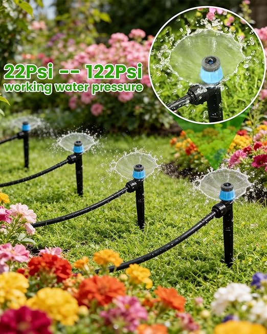 72Pack Drip Irrigation Parts, Quick Connect 1/4" Adjustable 360° Emitter Sprinklers with 6" Stake, Easy-Clean for Garden & Farm Irrigation Systems