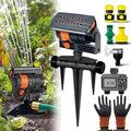 16-Nozzle Oscillating Sprinkler with Dual-Zone Sprinkler Water Timer, Adjustable Garden Sprinkler Watering System, 360° 16-Hole Automatic Rocking Sprinkler (Ground-Insert, with Dual-Zone Timer)