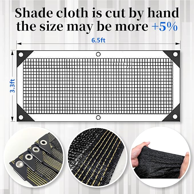 Glieskir 70% Black Shade Cloth for Garden, 6.5x3.3FT Resistant Garden Sun Shade Net, Durable Mesh Shade Tarp with Reinforced Grommets for Greenhouse, Plant, Chicken Coop, Pergola,Canopy