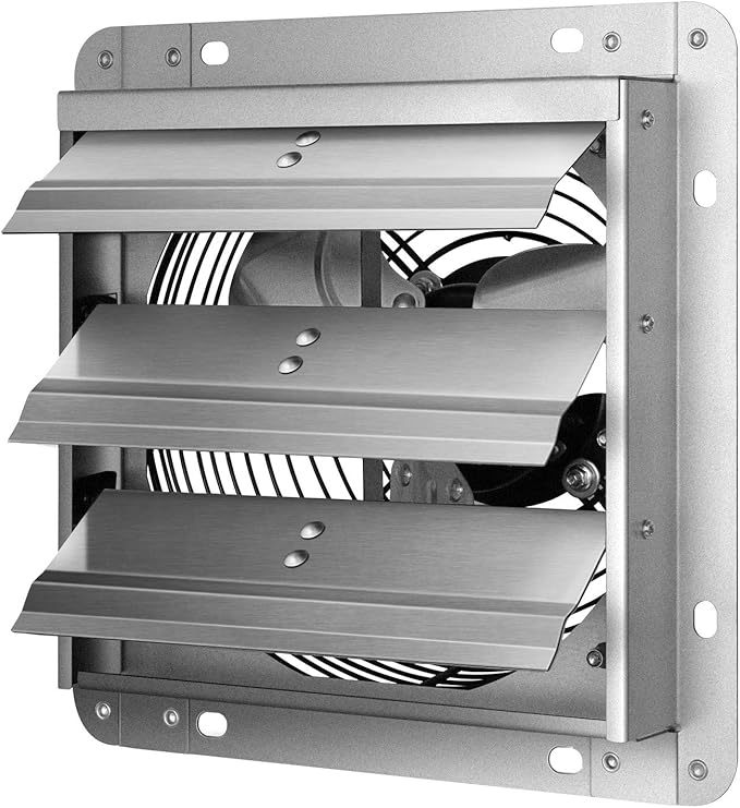 iPower 7 Inch Wall Mounted Shutter Exhaust Fan, Aluminum, 1600 RPM, 760 CFM, for Attic, Garage, Louvered Vent, Plant, Greenhouse, Silver