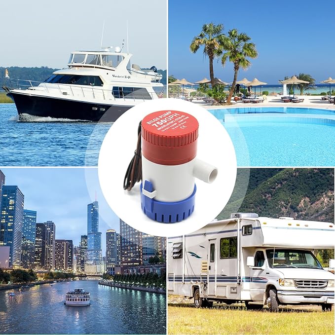750GPH Bilge Pump 12V Marine Submersible Electric Rule Bilge Water Pump 3/4 Inch Hose Outlet for Boat RV Yacht Caravan